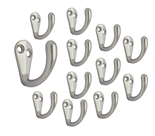 QCAA Premium Quality Single Prong Robe Hook Hanger, Zinc Die Cast, Matte Nickel, Made in Taiwan, 12 Pack - color: Matte Nickel, size: 12 Pack