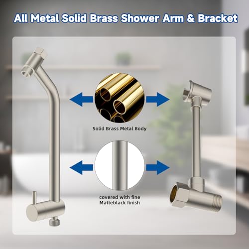 Metal Dual Rain Shower Head Easy Reach, 10-Spray Handheld, Brushed Nickel | High Pressure Rainfall Shower Head with Shower Extension Arm, 71" Hose, 3-way Diverter, Brass Shower Bracket - color: Brushed Nickel, style: 5" Showerhead