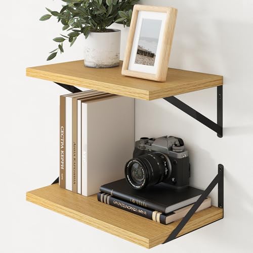 Deep Floating Shelves - 20 Inch Floating Shelves Set of 2-12 Inch Deep Oak Wall Shelves for Living Room Bathroom Kitchen - color: Oak, size: 20W x 12D