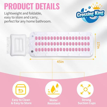 Crossing King Bubble Bath Mat, Bubble Bath Mat Tub Spa Massager, Pink | for Smooth Bathtub, Non-Slip, 6-Speed Bubbles, with Pillow, Machine and Remote, for Home Spa Experience, 45*17in - color: Pink