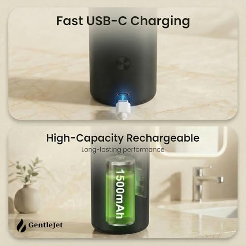GentleJet SmoothDrop Automatic Liquid Soap Dispenser Touchless, No-Drip Precision Pump, USB-C Rechargeable, 304 Stainless Steel, Waterproof Countertop Dispenser for Kitchen & Bathroom Sink, 270 ml - color: Black
