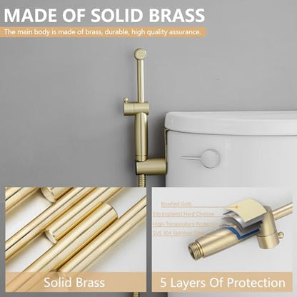 Brushed Gold Handheld Bidet Sprayer Brass Bathroom Toilet Sprayer Bidet | Handheld Bidet Sprayer Attachment Set for Toilet Baby Cloth Diaper Spraying Kit for Pet Bathing and Feminine Care BATHLAVISH - color: Brushed Nickel