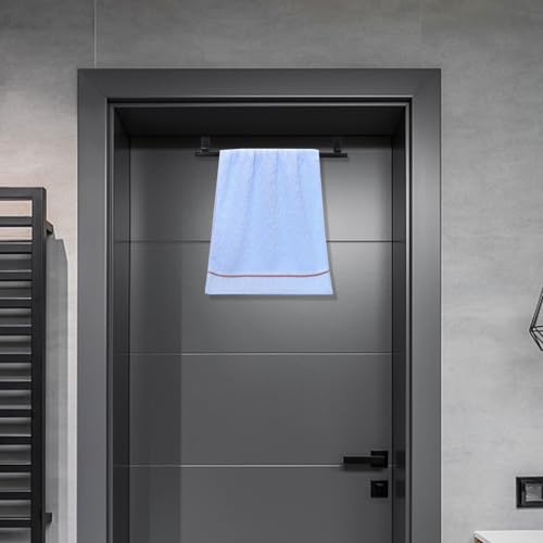 SHOWERORO 2pcs Black Stainless Steel Towel Bars No-Drill Over Door Towel Holders 36cm Large Bathroom and Kitchen Wall-Mounted Storage Racks