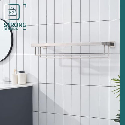 KOKOSIRI Towel Rack 32-Inch Bathroom Towel Shelves with Double Towel Bars SUS304 Stainless Steel Wall Mounted, Brushed Nickel B6003BR-L32 - color: Brushed Steel, size: 32-Inch
