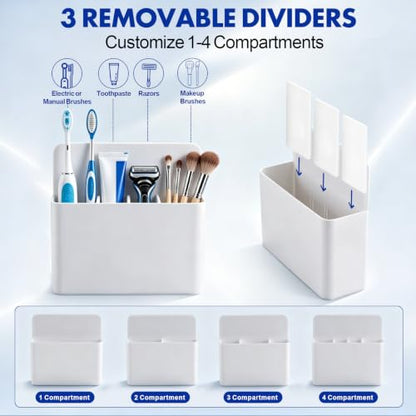 AgePlace 2 Pack Magnetic Toothbrush Holder for Cruise Ship Cabins,Wall Mounted Toothbrush Organizer with 3 Removable Dividers, Travel Must Haves, Cruise Essentials 2026 for Alaska & Caribbean Cruises - color: White