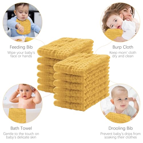Lovely Care 12 Pack Muslin Burp Cloths 100% Cotton Muslin Cloths Large 20''x10'' Extra Soft and Absorbent Baby Burping Cloth - Honey - color: Honey, size: 10x20 Inch (Pack of 12)