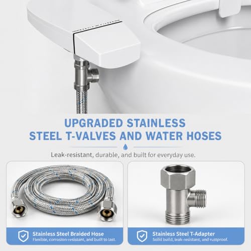 Ultra-Slim Bidet Attachment for Toilet, Non-Electric Dual Nozzle Bidet Toilet Seat Attachment with Frontal & Rear Wash, Self-Cleaning Retractable Nozzles, Adjustable Water Pressure, White
