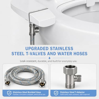 Ultra-Slim Bidet Attachment for Toilet, Non-Electric Dual Nozzle Bidet Toilet Seat Attachment with Frontal & Rear Wash, Self-Cleaning Retractable Nozzles, Adjustable Water Pressure, White