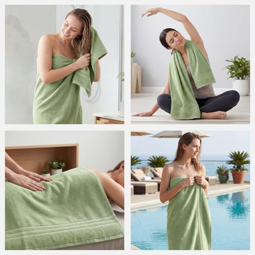 REDKISS Sage Towels Set 6 Piece Cotton Towel Sets with 2 Bath Towels, 2 Hand, 2 Washcloths, 650GSM Hotel Quality, Soft, Highly Absorbent Towels for Bathroom Gym, Ideal Everyday Use - color: Sage Green