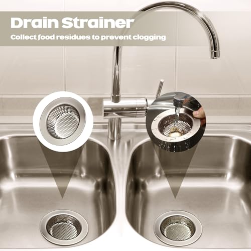 2 Pcs Sink Strainer Stainless Steel Kitchen Sink Drain Strainer Basket Cover Mesh Hair Food Catcher, Large Wide Rim of 4.4 Diameter(Brushed Silver) - color: Brushed Silver