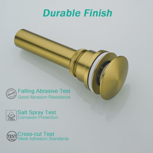 Bathroom Sink Drain With Overflow and Without Overflow Vessel Sink Lavatory Vanity Dual Use Pop Up Drain Stopper,All Metal Rustproof Brass and 304 Stainless Steel,Brushed Dark Gold - color: Brushed Dark Gold