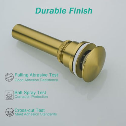 Bathroom Sink Drain With Overflow and Without Overflow Vessel Sink Lavatory Vanity Dual Use Pop Up Drain Stopper,All Metal Rustproof Brass and 304 Stainless Steel,Brushed Dark Gold - color: Brushed Dark Gold