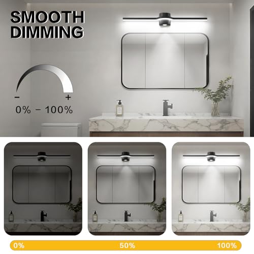 Vanity Lights for Bathroom– 32 Inch Black Bathroom Light Fixture Over Mirror LED Dimmable 6000K Cool White with Built-in Downlight Modern Matte Black Aluminum - size: 32 Inch