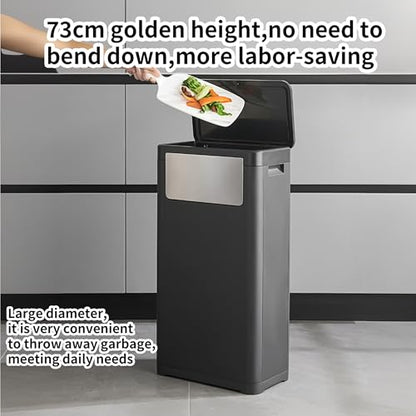 WanWanKa Trash Can with Lid, Large Tall 8 Gallon Commercial Trash Can, Plastic Waste Bin with Press top Lid, White Garbage Can Suitable for Kitchen, Bathroom, Bedroom, Living Room, Office(Black) - color: Black