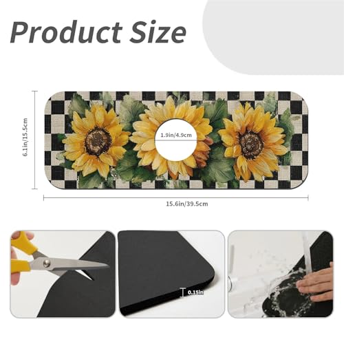 Kitchen Sink Splash Guard，Checkerboard Sunflower-1 Faucet Mat Sink Gadgets-Super Absorbent Fast Drying Mat Drip Catcher for Kitchen, Bathroom,Sink Mat, Dish Drying Mat, Bathroom(15" X 5.5" ) - color: Checkerboard Sunflower-1