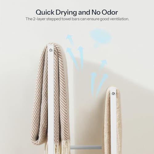 HOOBRO Free Standing Towel Rack for Bathroom, 2 Tier Blanket Rack, 16.5" L x 9.4" W x 31.5" H, Blanket Holder, Drying and Display Rack with Shelf, White and Grey WG02LB01 - color: White + Grey, size: 16.5"L x 9.4"W x 31.5"H