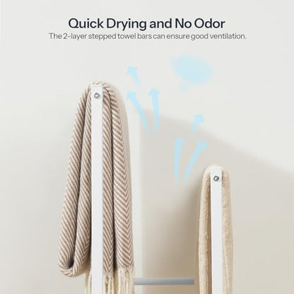 HOOBRO Free Standing Towel Rack for Bathroom, 2 Tier Blanket Rack, 16.5" L x 9.4" W x 31.5" H, Blanket Holder, Drying and Display Rack with Shelf, White and Grey WG02LB01 - color: White + Grey, size: 16.5"L x 9.4"W x 31.5"H
