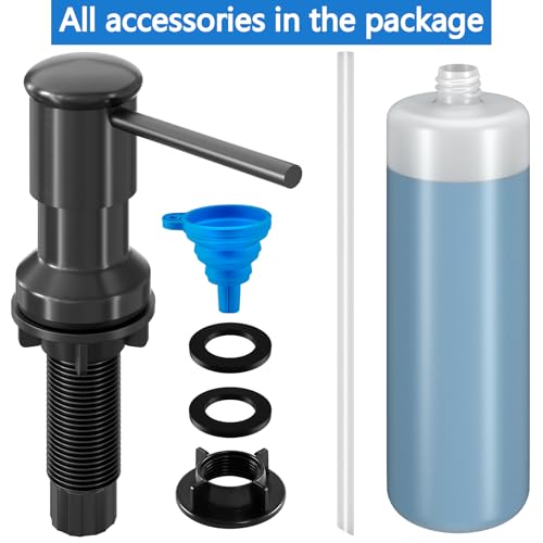 Dish Soap Dispenser, Kitchen Sink Soap Dispenser Pump with 17 OZ Bottle, Refill from The Top, Wide Pump Head Base (Black) - color: Black, size: With Bottle