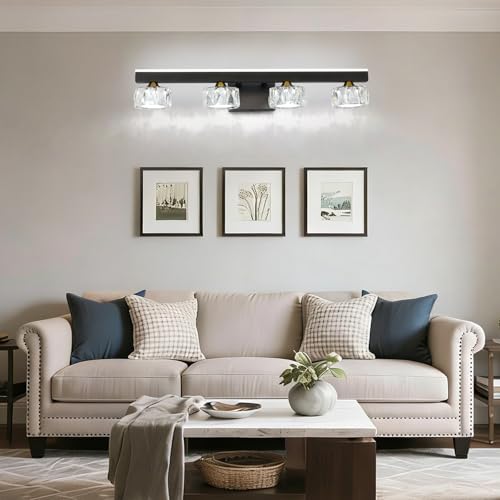 Black Crystal Bathroom Vanity Light Fixtures Over Mirror for Bathroom Lighting (4 Lights)