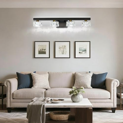 Black Crystal Bathroom Vanity Light Fixtures Over Mirror for Bathroom Lighting (4 Lights)