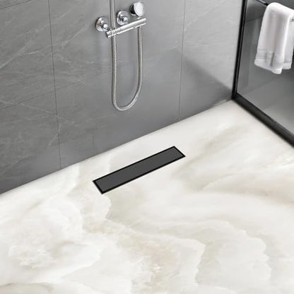 Linear Shower Drain 12 inch Matte Black with Tile Insert Grate | AISI 304 Stainless Steel Black Linear Drain Rectangle Shower Floor Drain with Hair Strainer and Leveling Feet - color: Black, size: 12 Inch