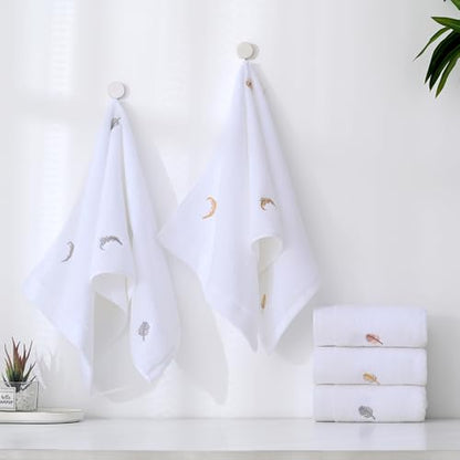 YiLUOMO Elegant White Hand Towels Silver Feathers Embroidered Set of 2 Super Thick Luxury 100% Cotton Ultra Soft Highly Absorbent Bathroom Hand Towel, 13 X 29 Inch - color: Silver