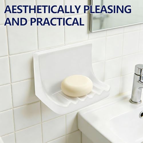 White Ceramic Mounted Soap Dish for Shower Wall Home Bathtub Bathroom Sink | Vintage Ceramic Shower soap Holder, Porcelain Soap Dish Holder, Tray Wall Mount Soap Dish, Quick Drainage and Slip Resistance