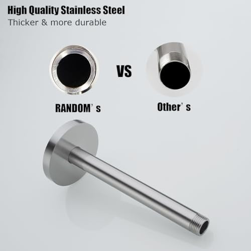 RANDOM Straight Shower Arm with Flange Brushed Nickel 8 Inches Ceiling Mount Shower Head Extension Arm Ceiling-Mounted For Fixed Shower Head.RD-91038-8BN - color: 8″ Brushed Nickel(Round Flange)