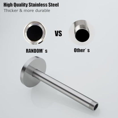 RANDOM Straight Shower Arm with Flange Brushed Nickel 8 Inches Ceiling Mount Shower Head Extension Arm Ceiling-Mounted For Fixed Shower Head.RD-91038-8BN - color: 8″ Brushed Nickel(Round Flange)