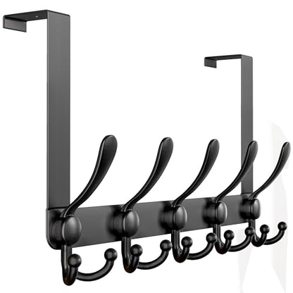 Over Door Hook 2.0 - Upgraded Version - Simple-Assembly, Strong, Heavy-Duty Stainless Steel 5-Tri-Hook Over the Door Hanger Rack, SimpleStrong Series, Black - color: Black