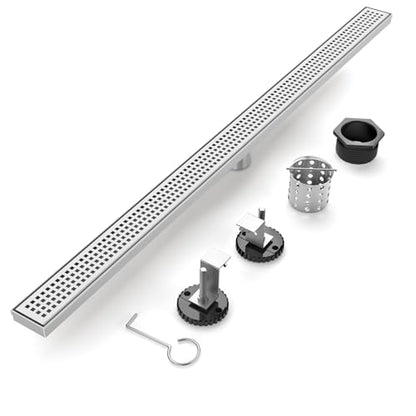 Linear Shower Drain - 48 Inch Brushed Nickel, with Grate Removable | AISI 304 Stainless Steel Shower Drain with Adjustable Feet, Hair Catcher, Rectangle Shower Floor Drain Fits Bathroom, Balcony - color: Brushed Nickel, size: 48 Inch