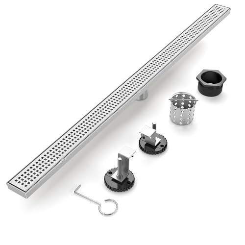 Linear Shower Drain - 48 Inch Brushed Nickel, with Grate Removable | AISI 304 Stainless Steel Shower Drain with Adjustable Feet, Hair Catcher, Rectangle Shower Floor Drain Fits Bathroom, Balcony - color: Brushed Nickel, size: 48 Inch