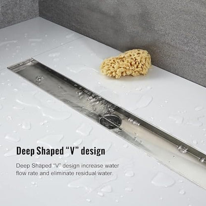 18"Linear Shower Drain Brushed Silver Drain with Tile Insert Grate | AISI 304 Stainless Steel Fast Drainage Rectangle Hidden Shower Trench,Detachable Hair Catcher Easy to install,Leveling Feet - color: Stainless Steel, size: 18 Inch (No Base)