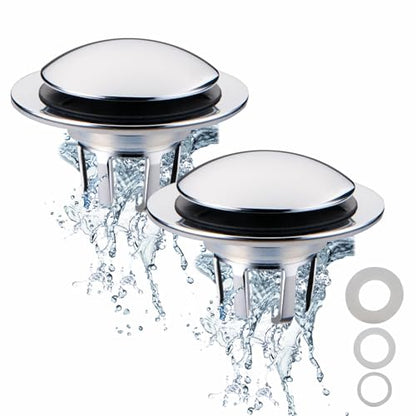 WELSAN Chrome Plated Bathroom Sink Drain Strainer 1 1/8"-1 1/2", 2 Pack | Bathroom Sink Stopper Replacement, Universal Pop-Up Drain Stopper Plug Strainer with Hair Catcher, Anti-Clogging Design - color: Chrome Plated-2
