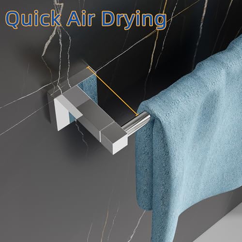 RUACQ Towel Bar 18" Towel Racks for Bathroom Wall Mounted, Chrome | One-Piece Bath Towel Holder, Total Length 20 Inch Single Towel Rod, 304 Stainless Steel Rustproof, Square Base, Heavy Duty - color: Chrome, size: 18 inch(Center to Center) Single Bar