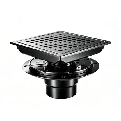 Square Shower Floor Drain, Matte Black Finish, Grid Pattern Strainer Cover (Black, Grate) - color: Black