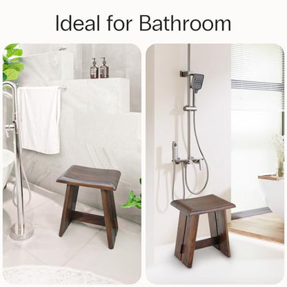 StrongTek Teak Shower Seat, 18-Inch Curved Wooden Stool, Fully Assembled | 350 lb Capacity, Compact Fit for Small Showers, Bathrooms and Spa Corners, Ready to Use Out of the Box, Dark Brown Finish