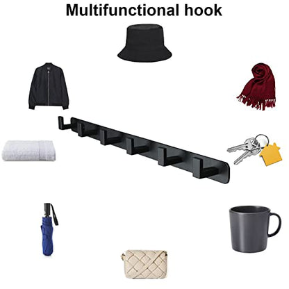 Coat Rack, Heavy Duty Stainless Steel 6 Tri Coat Hook Hanger, Wall Mounted Wall Hooks, Rustic Clothes Hook/Key Hook Rail for Bathroom Kitchen Entryway(2 Pack, 6 Hook Black) - color: Black, size: 6 Hook-2 Pcs