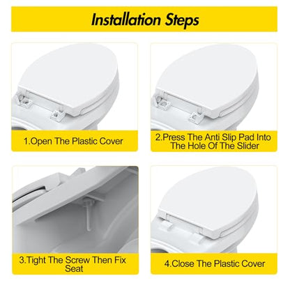 Round Toilet Seat with Quiet-Close Lid, Soft Slow Close Cover, Quick-Release for Easy Cleaning, Full Flat White, Quick-Attach Hardware & Grip-Tight Bumpers - color: White, Standard (Quick-Release), size: Round (17″)