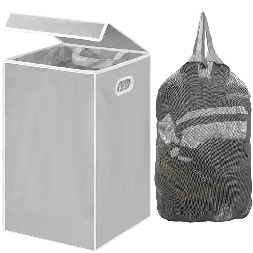 Simple Houseware Foldable Laundry Hamper Basket with Lid and Bag, Gray - color: Grey