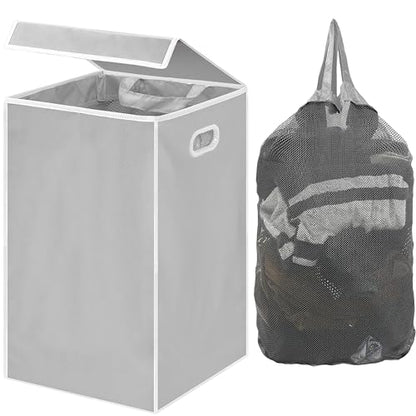 Simple Houseware Foldable Laundry Hamper Basket with Lid and Bag, Gray - color: Grey