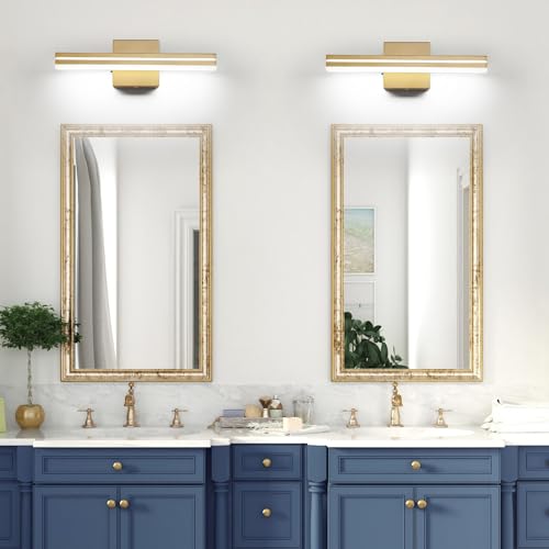 SineRise LED Modern Bathroom Vanity Light Fixtures (16-Inch, 3000K/4000K/6000K, Dimmable), Gold Modern Acrylic Bathroom Wall Lighting Fixtures Over Mirror - color: Gold, size: 16-Inch