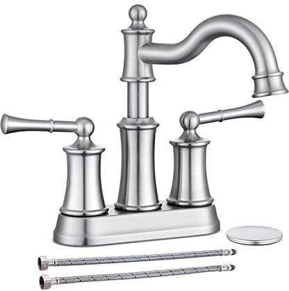 Roman Bathroom Sink Faucet Deck Mount or Wall Mount Installation Pop-up Drain Assembly with Overflow Deck Plate and Water Supply Lines Included (2 Hole Deck Mount, Brushed Nickel) - color: Brushed Nickel, style: 2 Hole Deck Mount