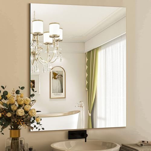 Frameless Wall Mirror 28"x36" Bathroom Vanity Mirror Shatterproof | Modern Wall Mount Mirror, Horizontal & Vertical, Rectangle Mirror for Over Sink, Living Room, Bedroom - size: 28"L x 36"W