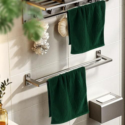 2-Piece Hand Towels Set in Forest Green, Wavy Striped Jacquard Towels | for Bathroom Kitchen (13x29 Inches, Cotton) - color: Forest Green