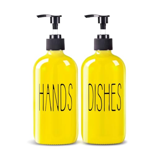COHOSEGE Glass Soap Dispenser Set 2 Pack,16 Oz Dish Soap Dispenser for Kitchen Sink,Lemon Kitchen Decor and Accessories,Yellow Decorations and Kitchen Utensils for Kitchen - color: Yellow