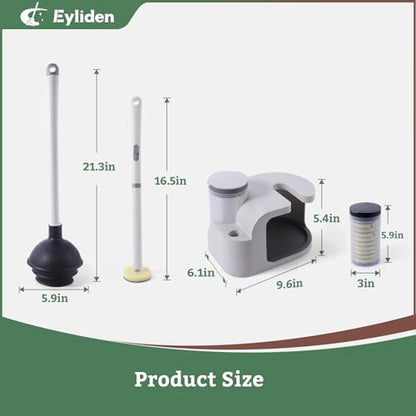 Eyliden Toilet Brush and Plunger Set, Disposable Wand Kit with 10 Refills | Pre-Soaked Concentrated Cleaner Sponge, Touch-Free, 2-in-1 Compact Holder, Powerful Suction Cup, Bathroom Cleaning System - color: White