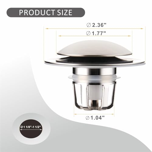 WELLUP Bathroom Sink Stopper,Sink Drain Stopper Pop Up Strainer Brushed | 2 Pack Brushed Sink Stopper Replacement,Bathroom Sink Drain Stopper with Hair Catcher,Fit 1 1/8"-1 1/2",Anti-Clogging Design - color: Brush