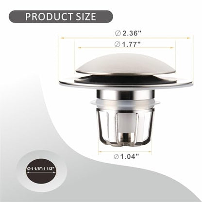 WELLUP Bathroom Sink Stopper,Sink Drain Stopper Pop Up Strainer Brushed | 2 Pack Brushed Sink Stopper Replacement,Bathroom Sink Drain Stopper with Hair Catcher,Fit 1 1/8"-1 1/2",Anti-Clogging Design - color: Brush
