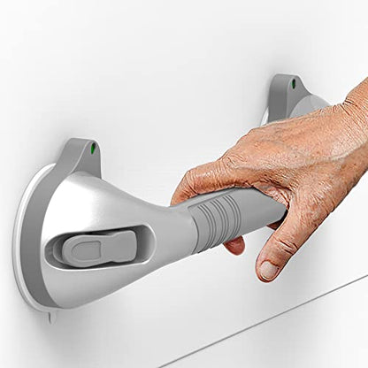 17-inch Suction Shower Grab Bar with Indicators, Tool-Free Installation, Steady Handle for Balance Assist for Bathtub,Bathroom,Toilet, Dual Tone Silver/Grey - size: 17in, Pack of 1